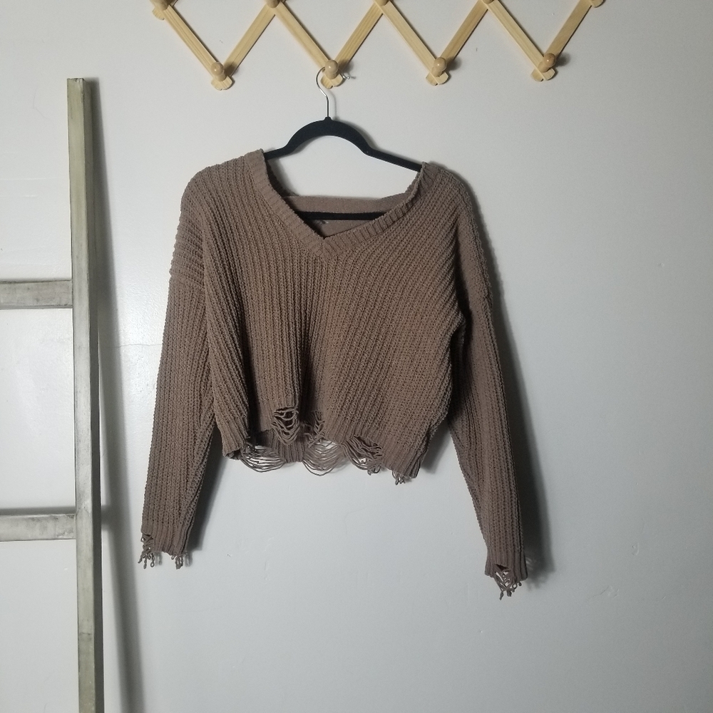 PINK ROSE BROWN CROPPED SWEATER SIZE MEDIUM